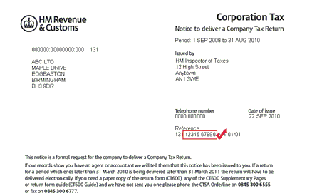 Location of your Corporate Tax Reference Number